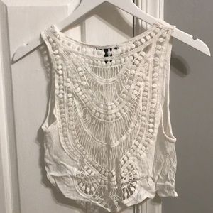 Lace Back White Crop Top